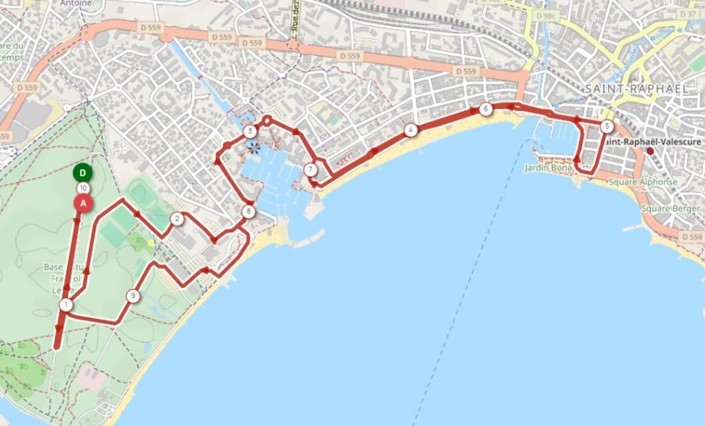 10 km Estérel Côte d'Azur  Route Map