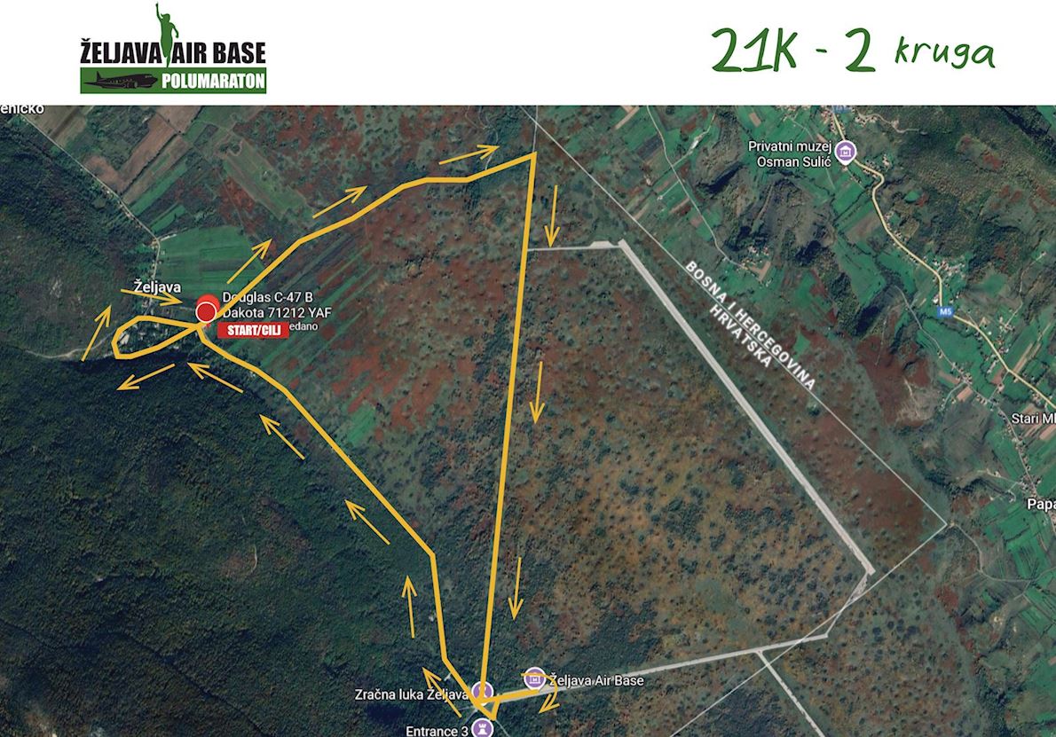 Željava Air Base Half Marathon Route Map
