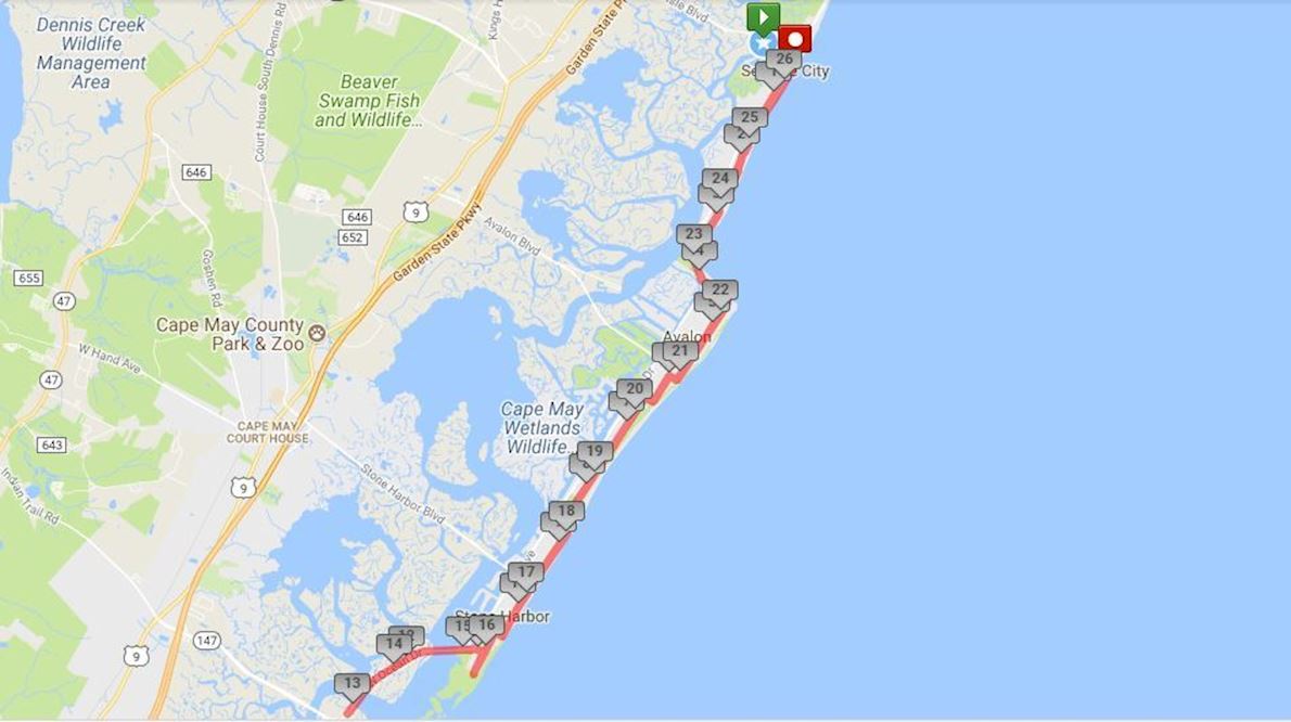 Ocean Drive Marathon, 10 mile, 5K 路线图
