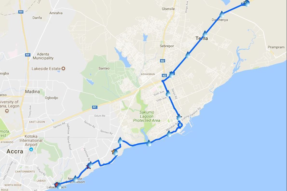 Accra International Marathon Mappa del percorso