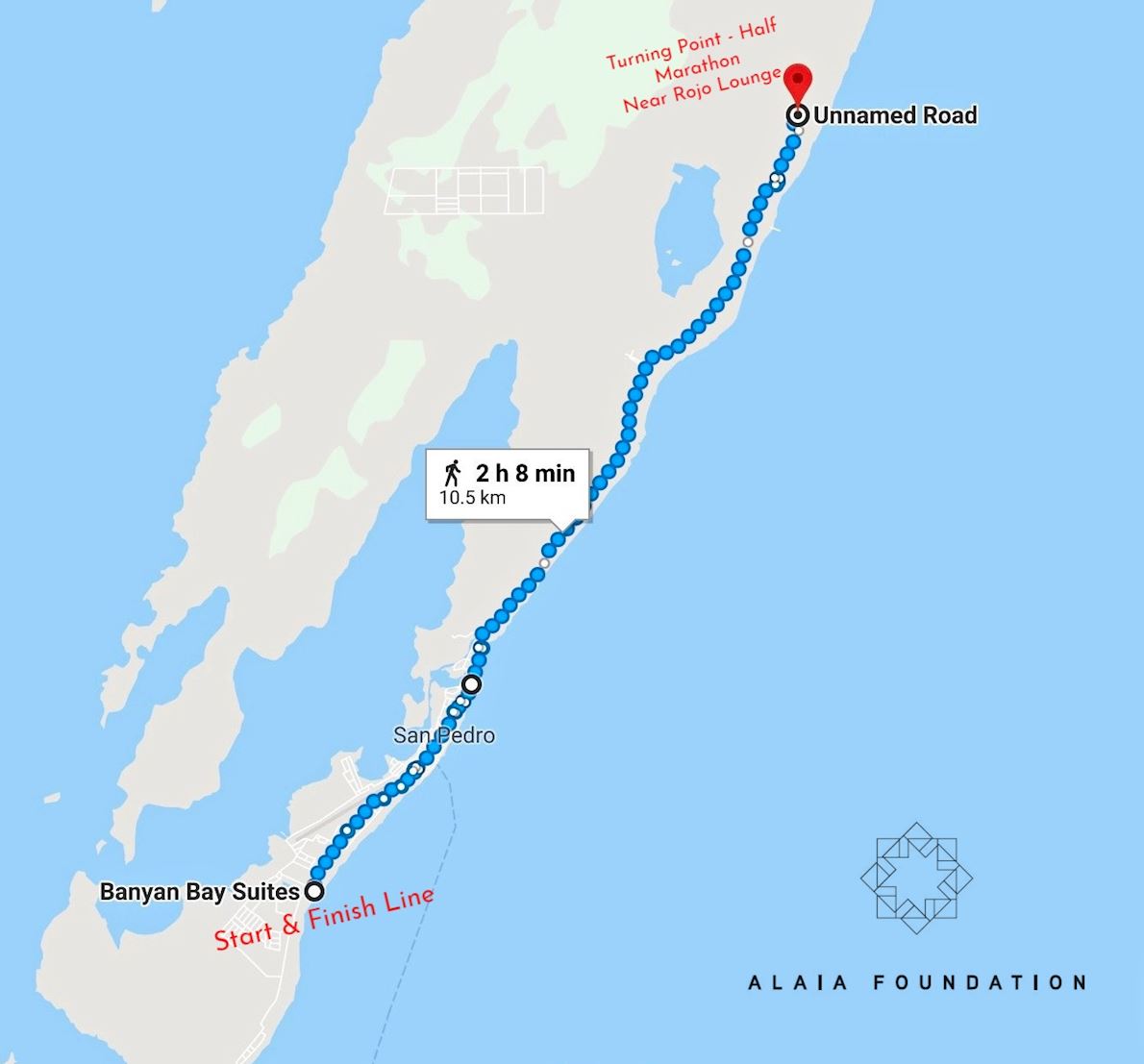 Ambergris Caye's half Marathon & 10k run Route Map