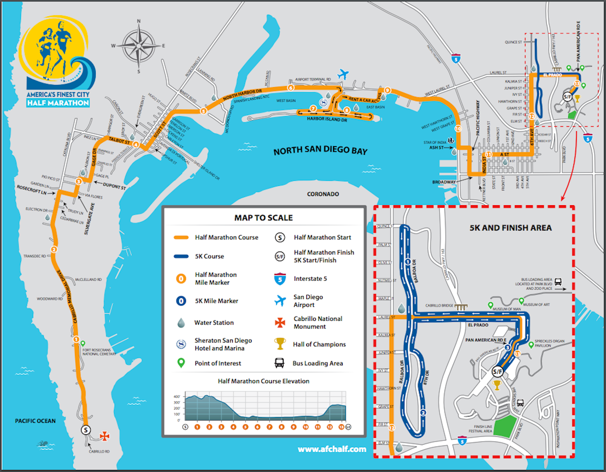 America's Finest City Half Marathon Route Map