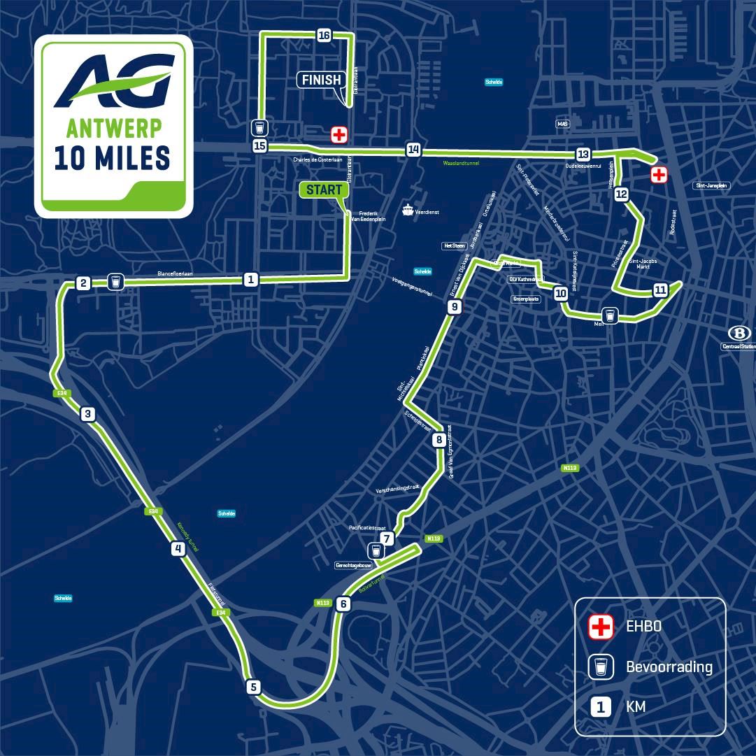  AG Antwerp 10 Miles Mappa del percorso