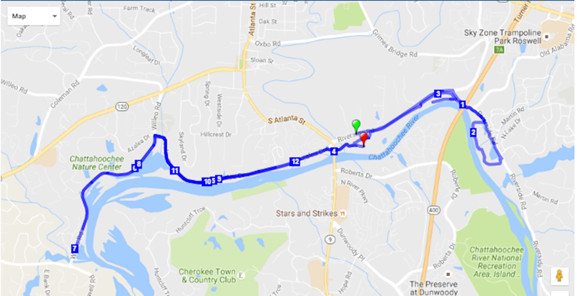 Area 13.1 Half Marathon, Roswell Routenkarte