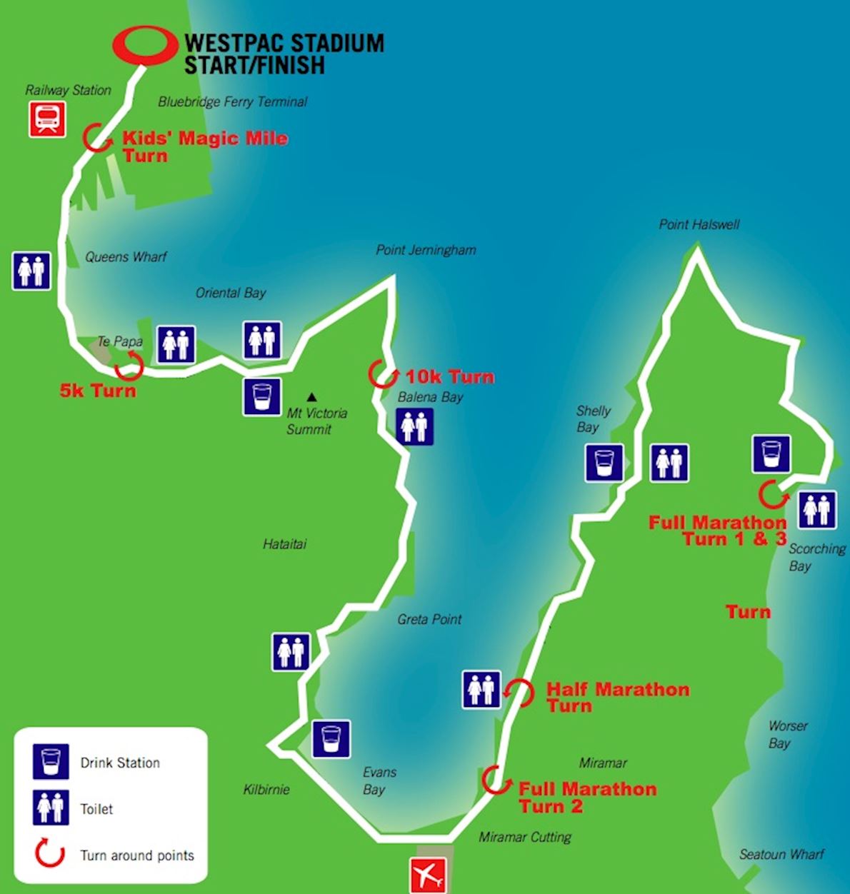 Gazley Volkswagen Wellington Marathon, Half Marathon, 10k Mappa del percorso