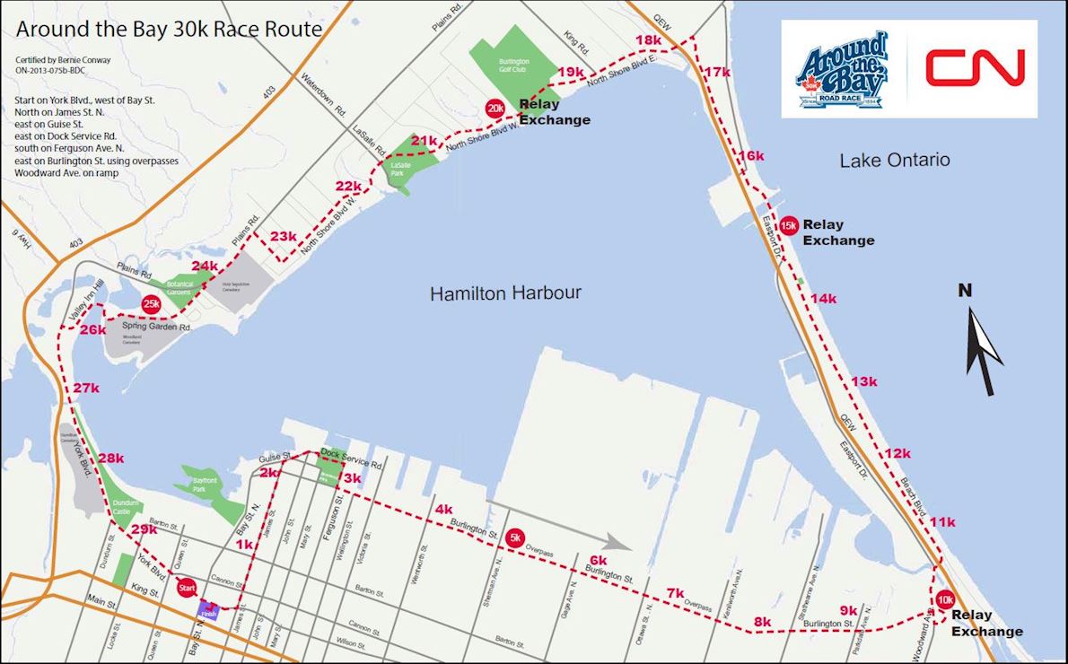 Around the Bay 30K Road Race MAPA DEL RECORRIDO DE