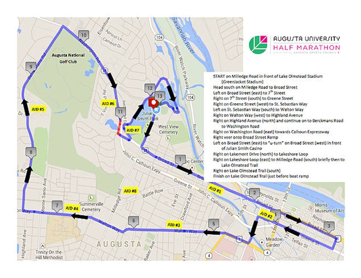 Augusta Half Marathon Routenkarte