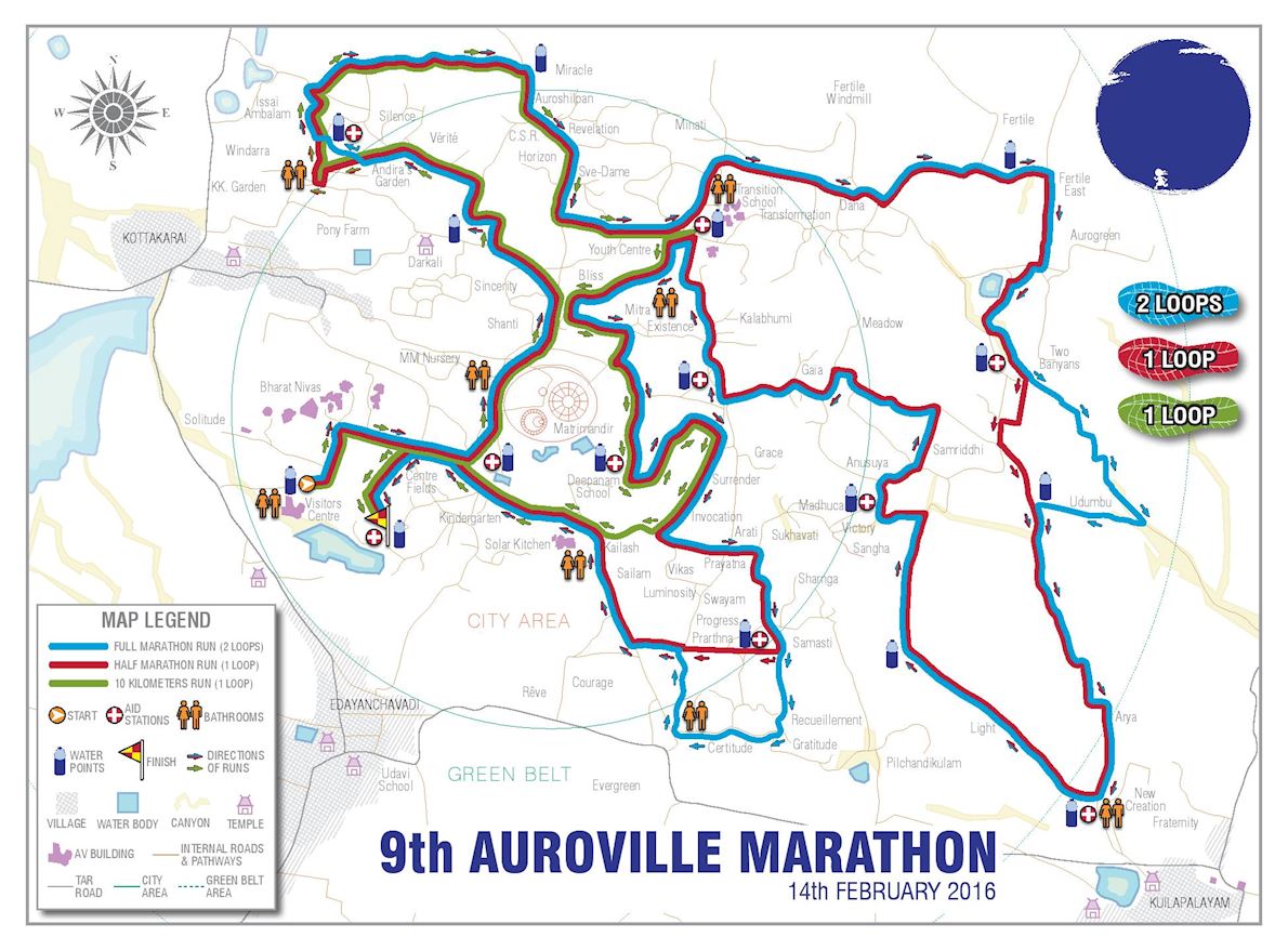 Auroville Marathon MAPA DEL RECORRIDO DE