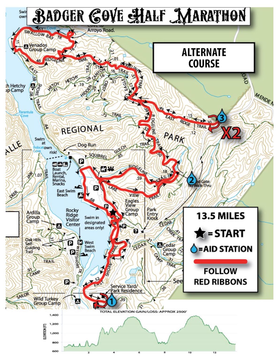 Badger Cove Half Marathon, 10K & 5K 路线图