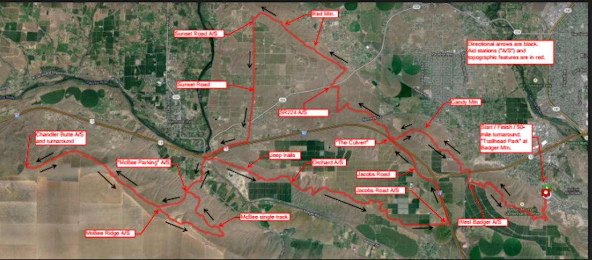 Badger Mountain Challenge Mappa del percorso