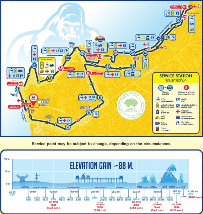 Bangsaen42 Chonburi Marathon MAPA DEL RECORRIDO DE