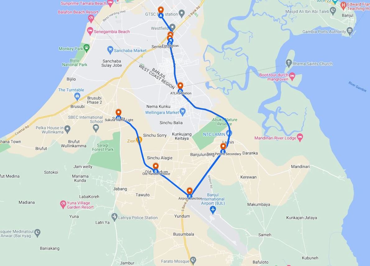 Banjul marathon Route Map