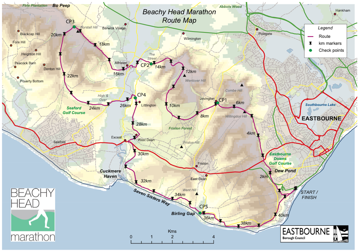 Eastbourne Beachy Head Marathon Routenkarte