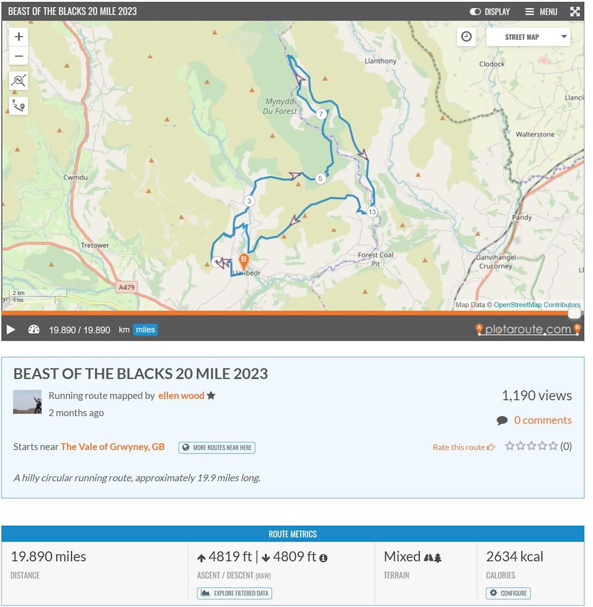 Beast of the Blacks Ultra 40 mi plus 20 & 10 mile  Routenkarte