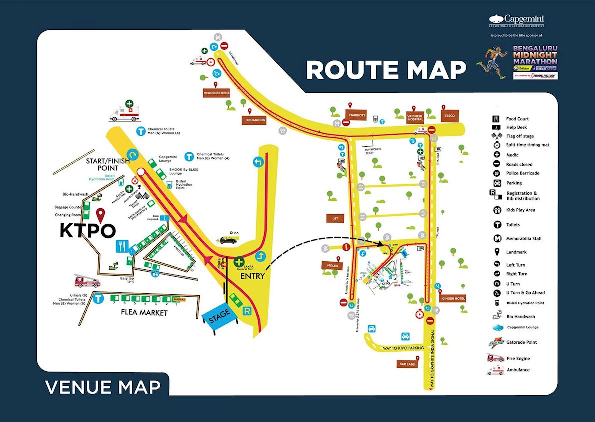 Bengaluru International Midnight Marathon MAPA DEL RECORRIDO DE