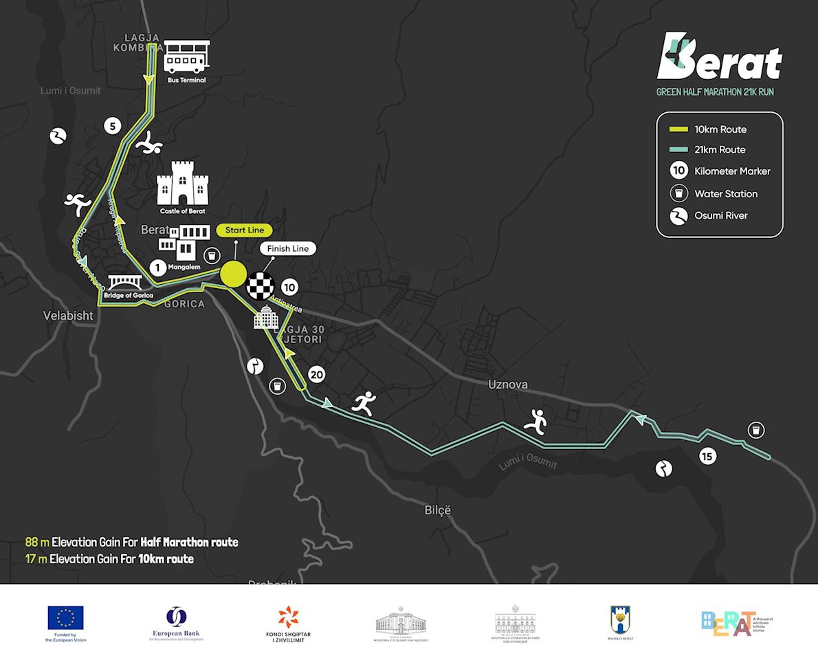 Berat Green Half Marathon Mappa del percorso
