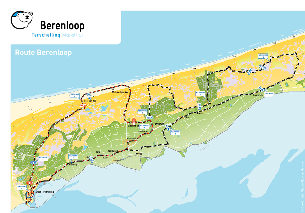 Berenloop Terschelling Marathon Mappa del percorso