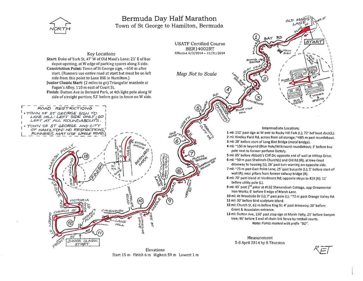 Bermuda Half Marathon Derby Routenkarte