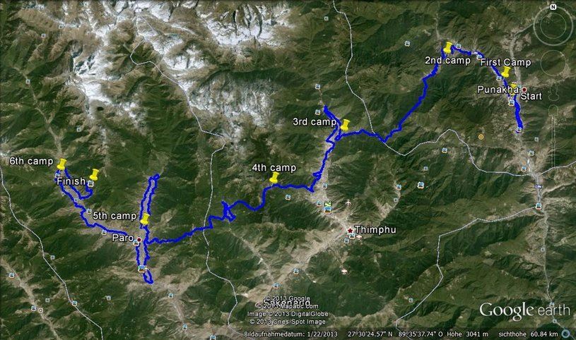 8th GlobalLimits Bhutan - The Last Secret Mappa del percorso