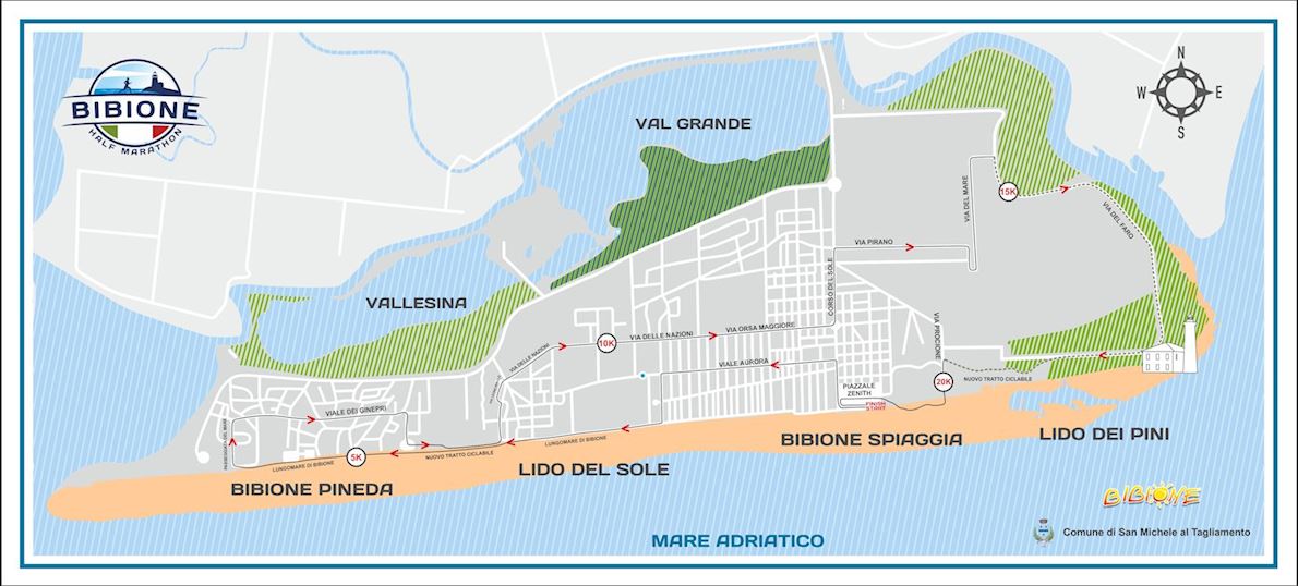 Bibione Half Marathon Route Map