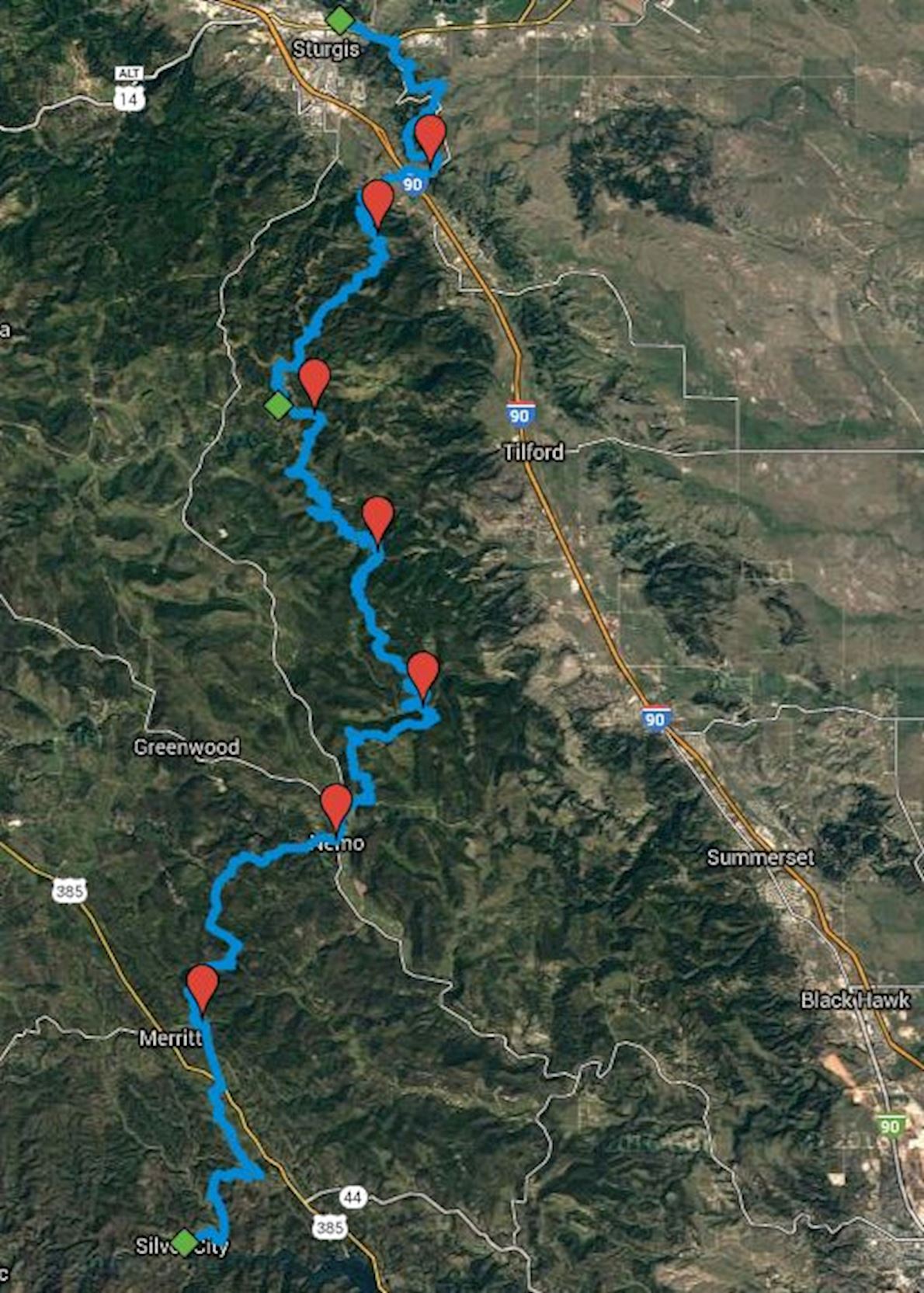 Black Hills 100 Mappa del percorso