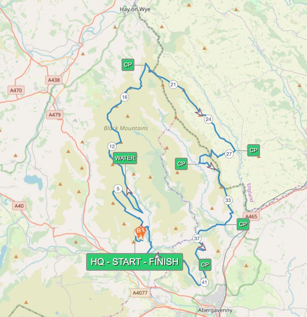 Black Mountains Ultra 50 mi, 32 mi, Marathon & Half Marathon Routenkarte