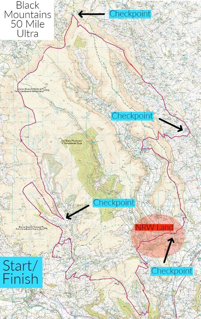 Blacks to the Beacons Ultra 50 mi, 32 mi, Marathon & Half Marathon Route Map