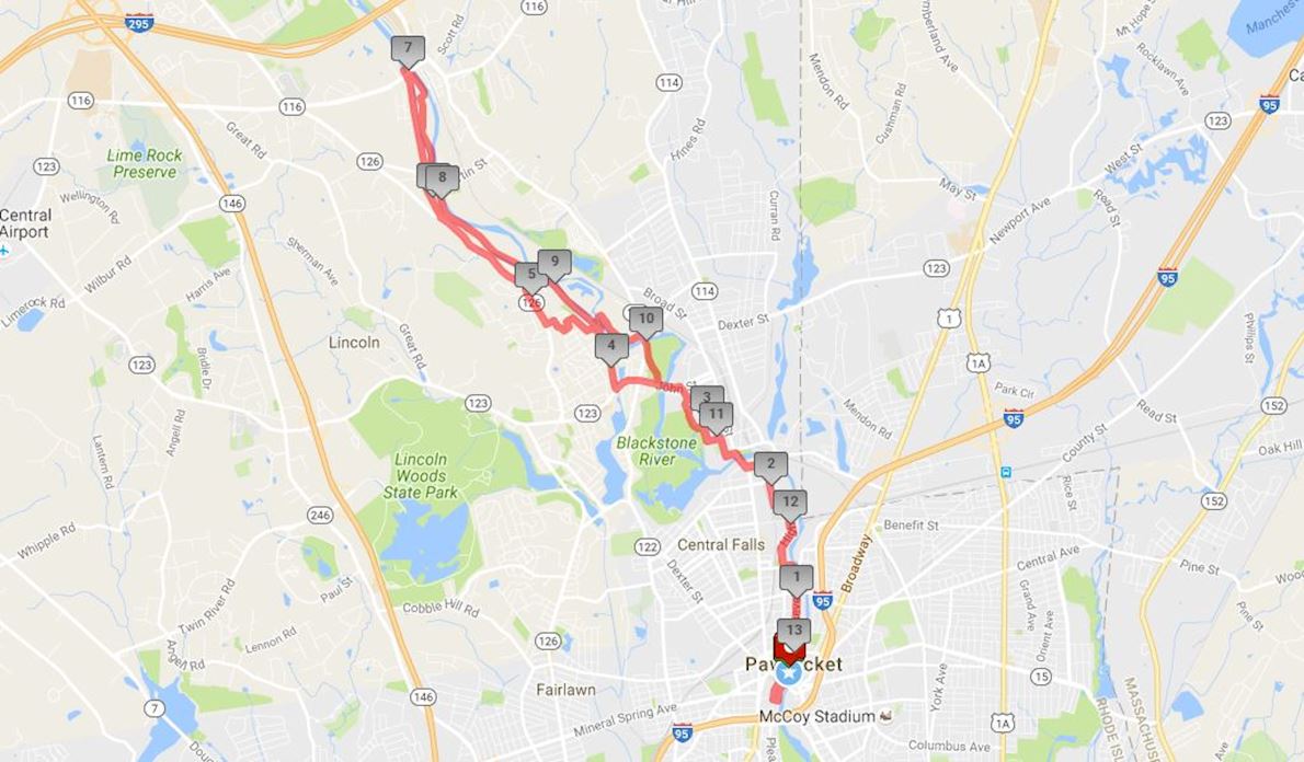 Blackstone Valley Cherry Tree Running Festival MAPA DEL RECORRIDO DE