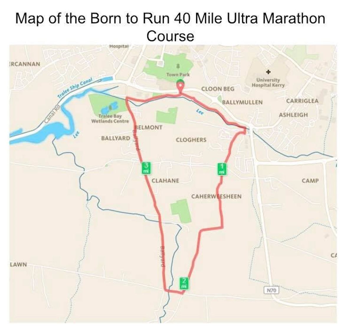 Born to Run - Tralee Marathon Club 40 Mile Ultra Routenkarte