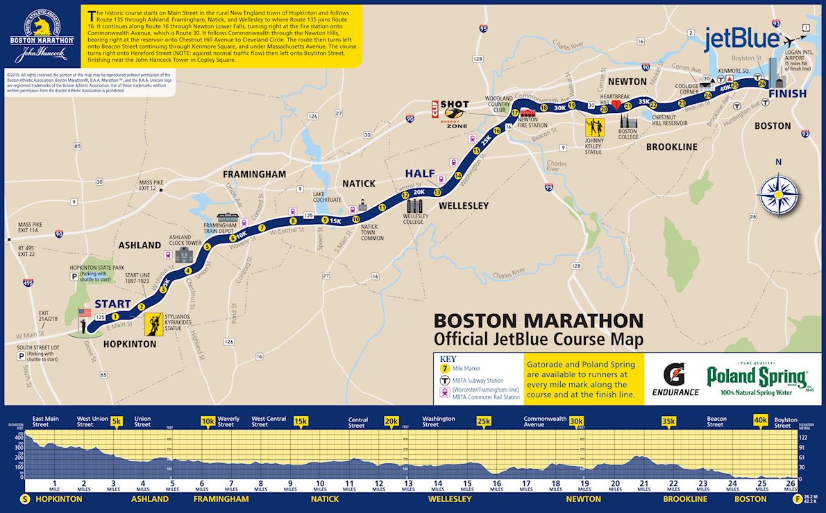 Boston Marathon Route Map Color 2018