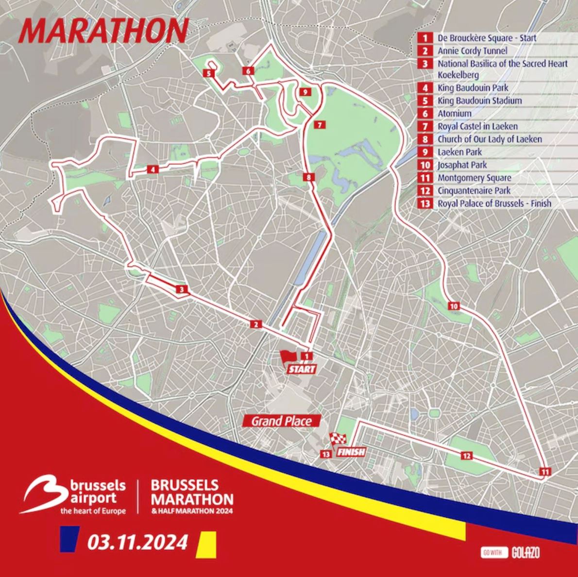 Brussels Airport Brussels Marathon & Half Marathon Route Map
