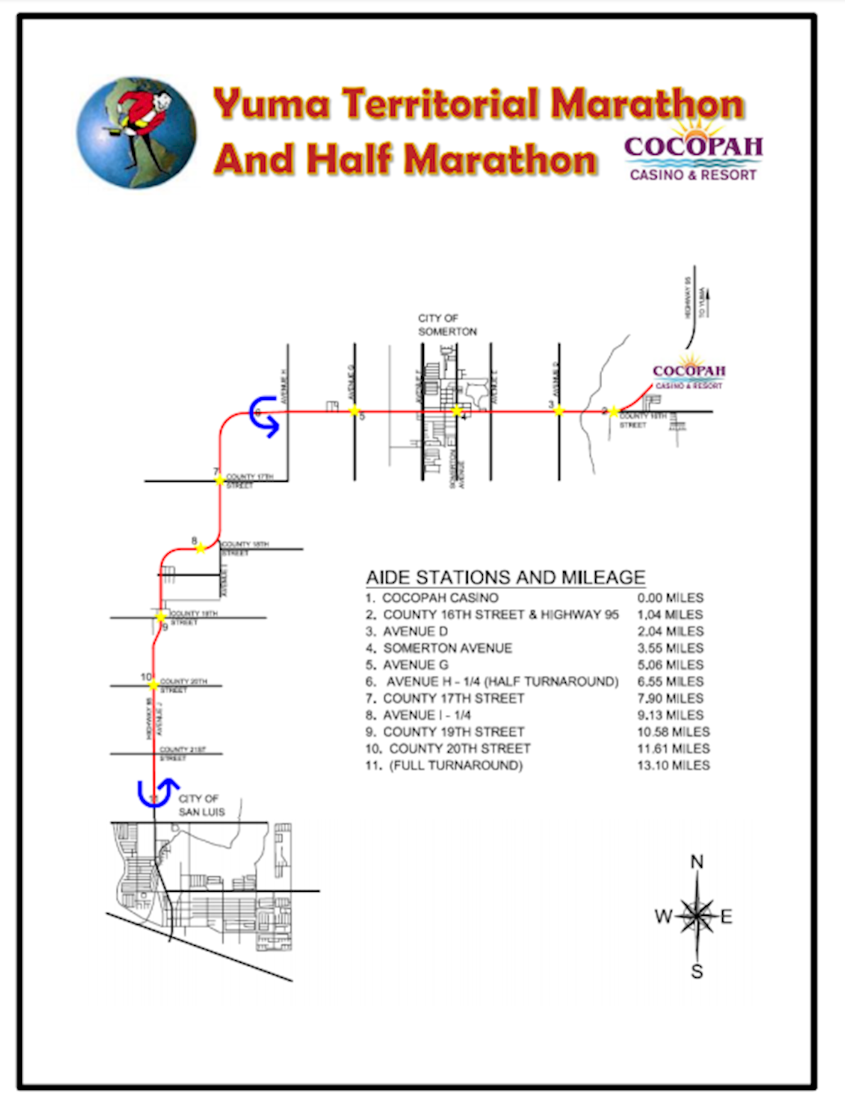 Yuma Territorial Marathon & Half Marathon Route Map