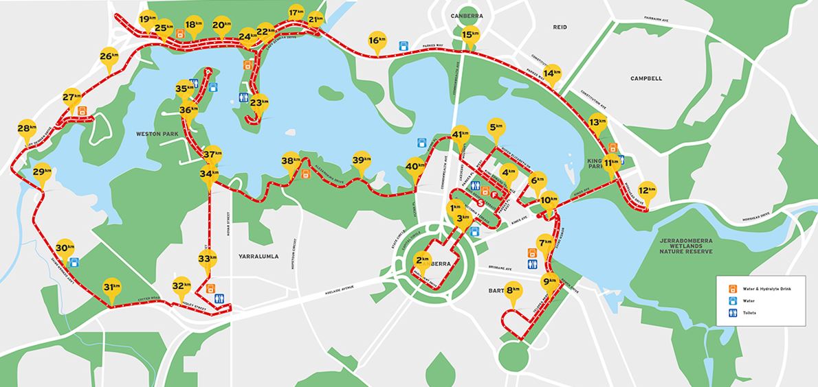 Australian Running Festival Canberra Marathon Mappa del percorso