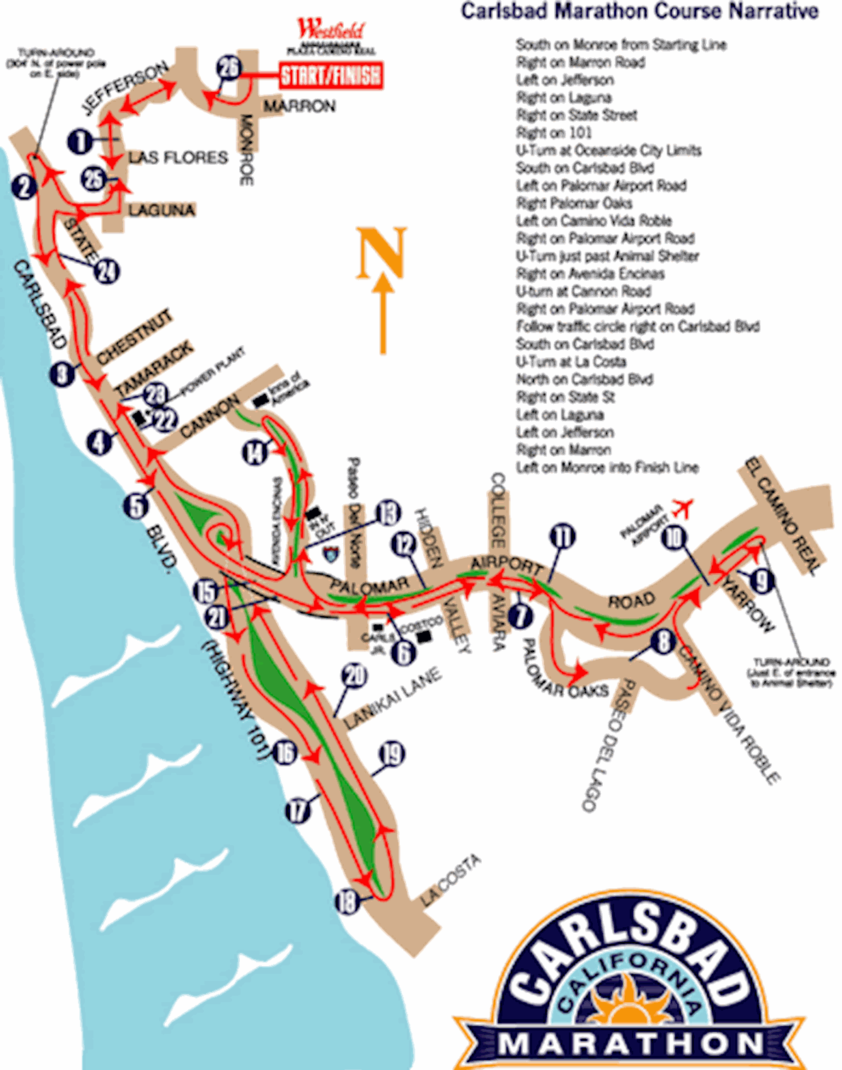 Tri-City Medical Center Carlsbad Marathon & Half Marathon Routenkarte