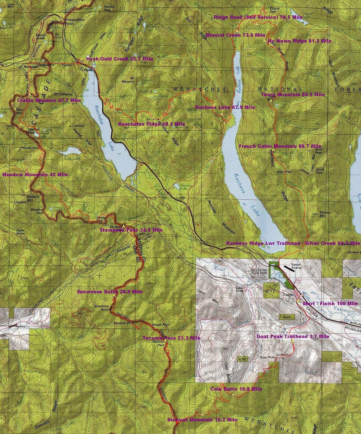 Cascade Crest 100 Mile Endurance Run MAPA DEL RECORRIDO DE