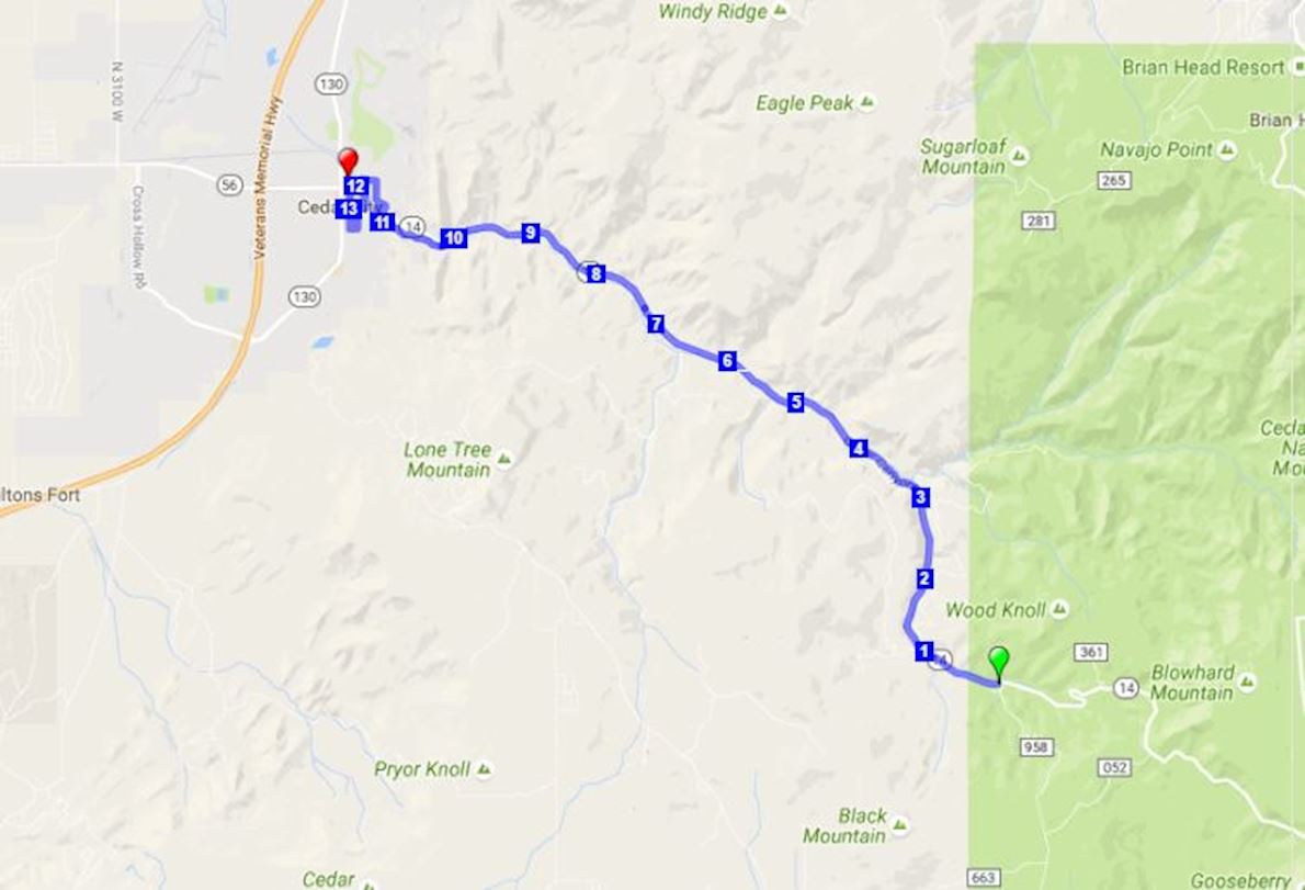 Cedar City Half Marathon Route Map