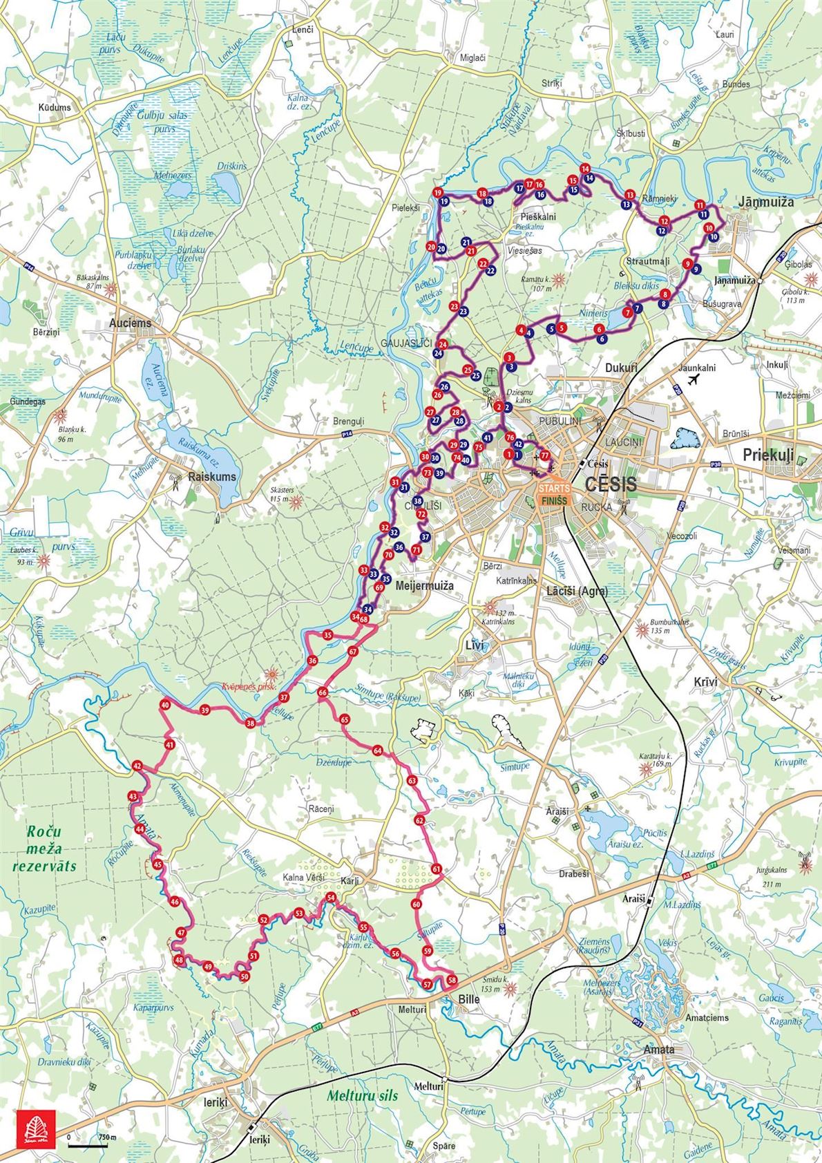 Cēsis ECO Trail MAPA DEL RECORRIDO DE