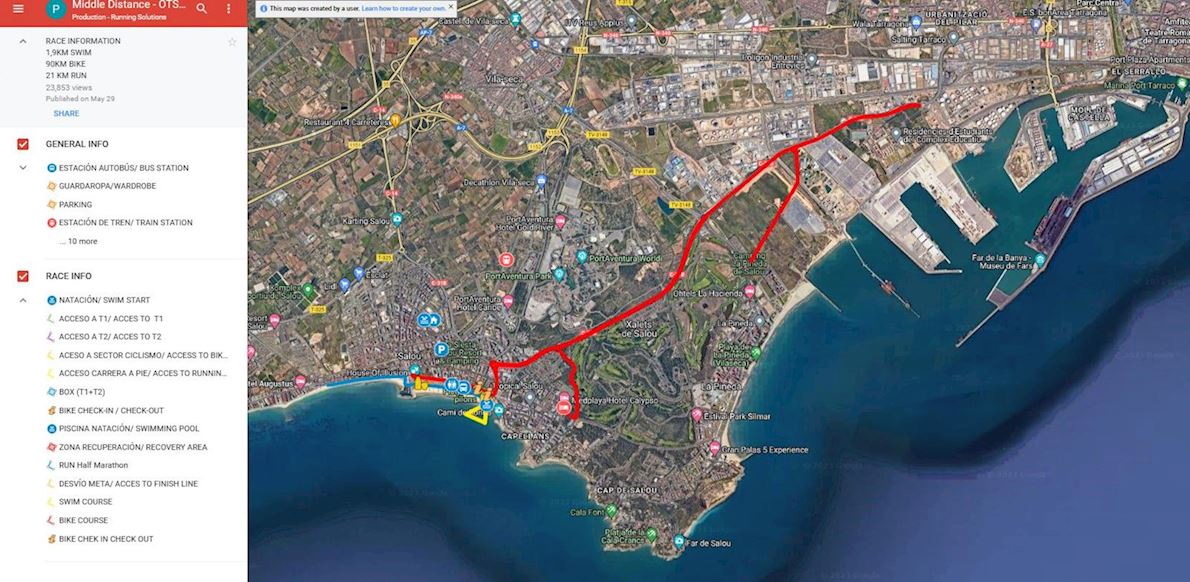 Challenge Salou Triathlon Mappa del percorso