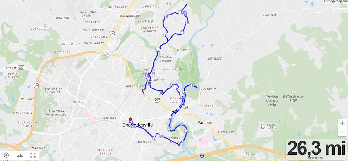 Charlottesville Marathon Route Map