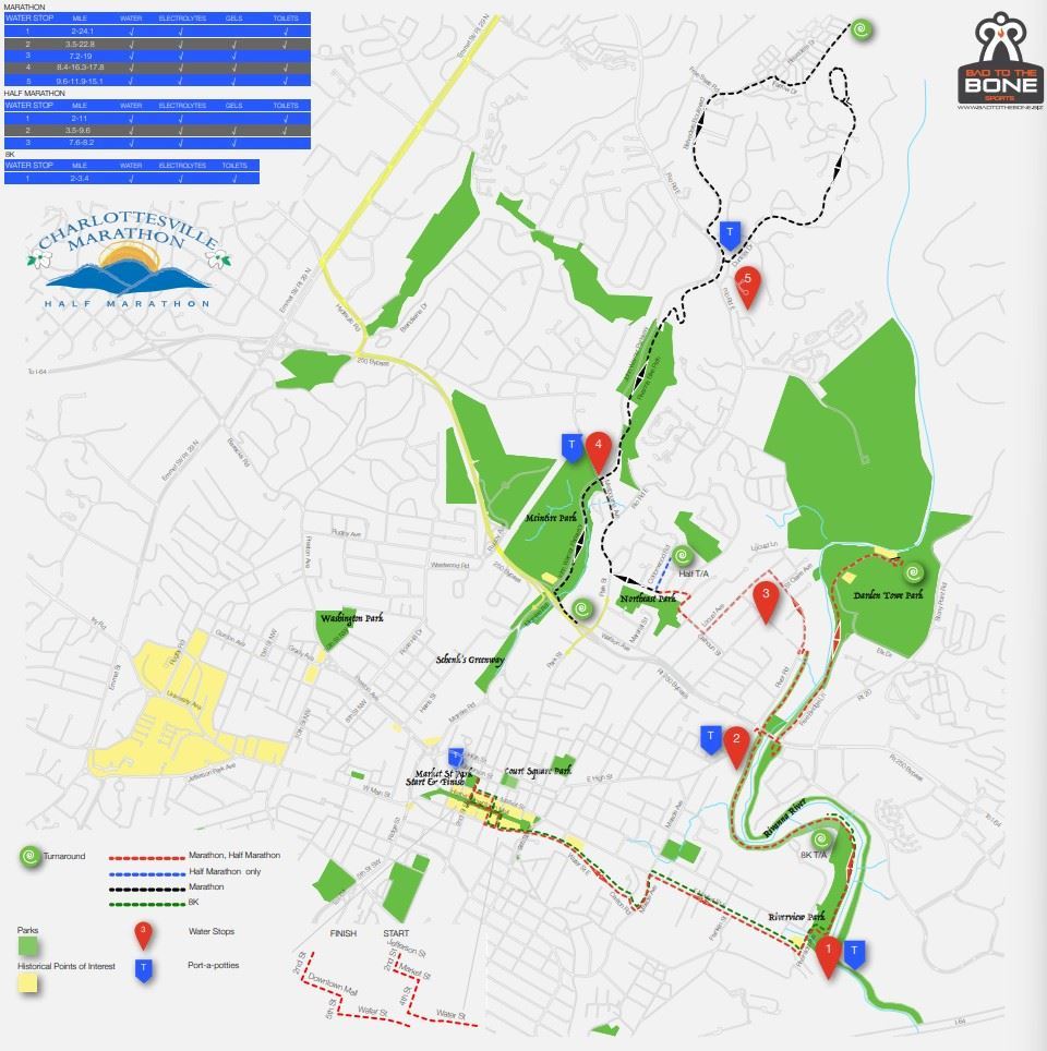 Charlottesville Marathon Routenkarte