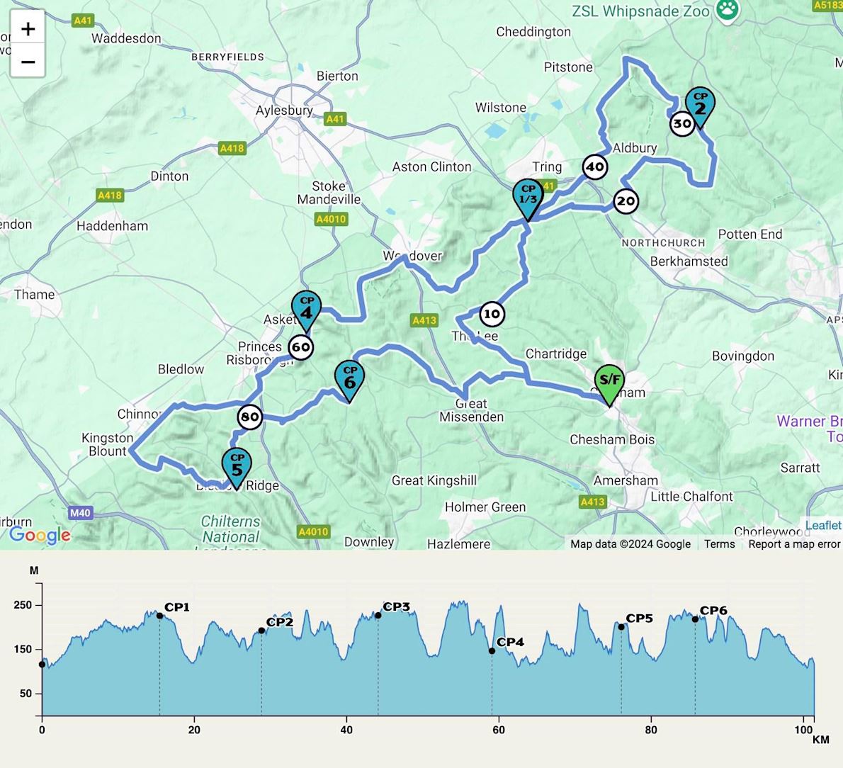 Chiltern Hills 100K MAPA DEL RECORRIDO DE