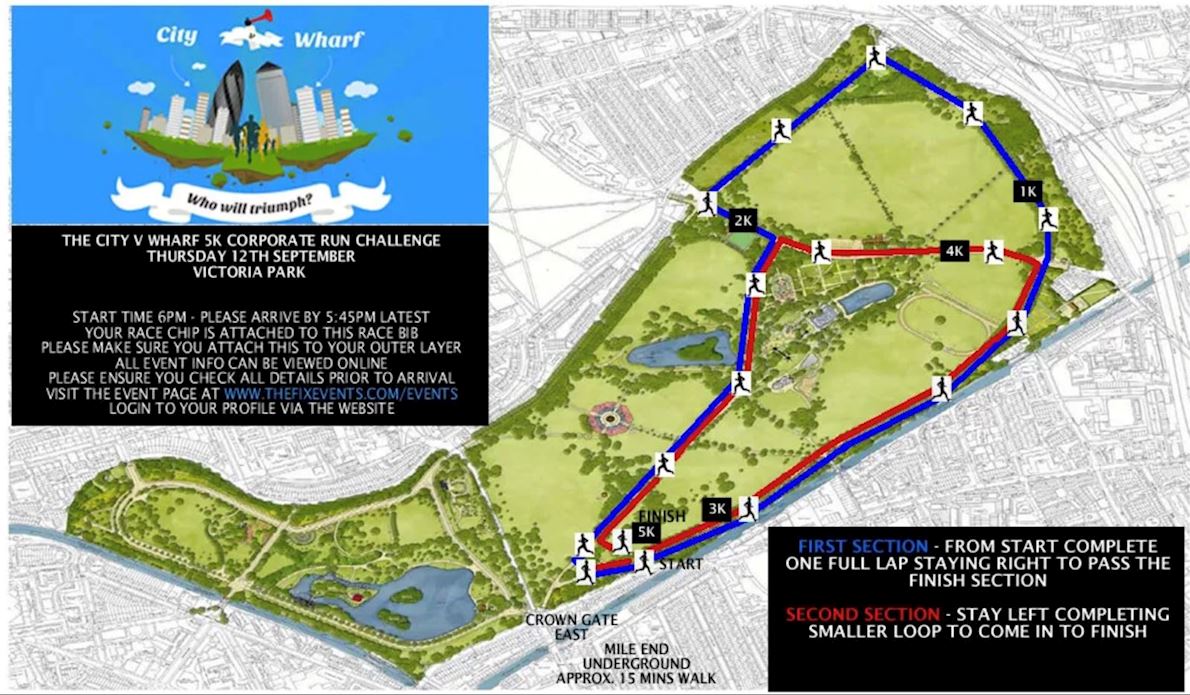 City vs Wharf Run Challenge Mappa del percorso