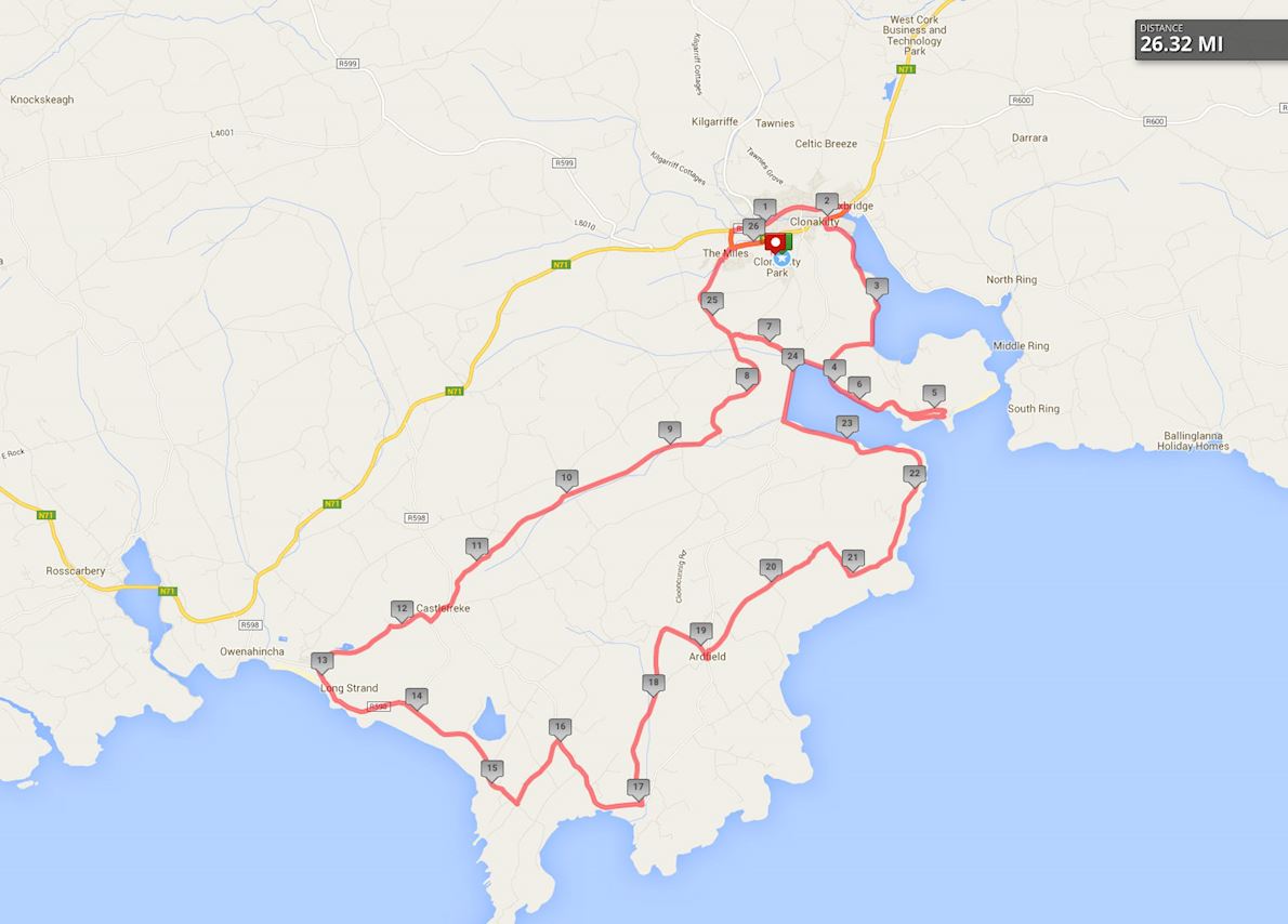 Clonakilty Waterfront Marathon MAPA DEL RECORRIDO DE