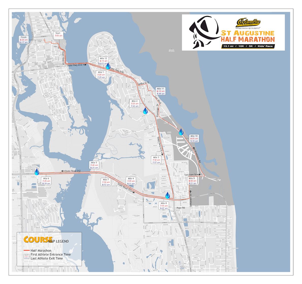 St. Augustine Half Marathon Mappa del percorso