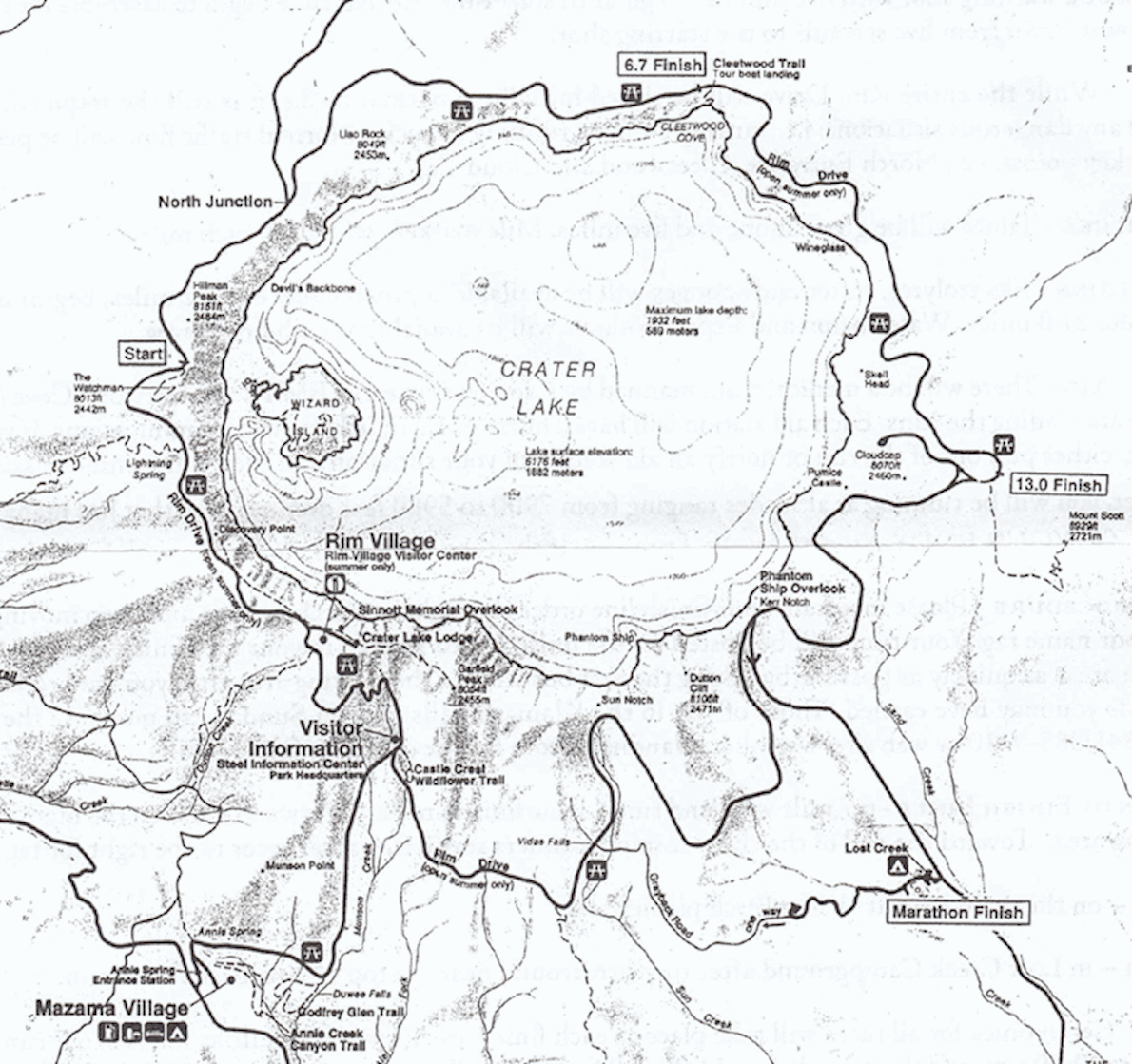 Crater Lake Rim Runs MAPA DEL RECORRIDO DE