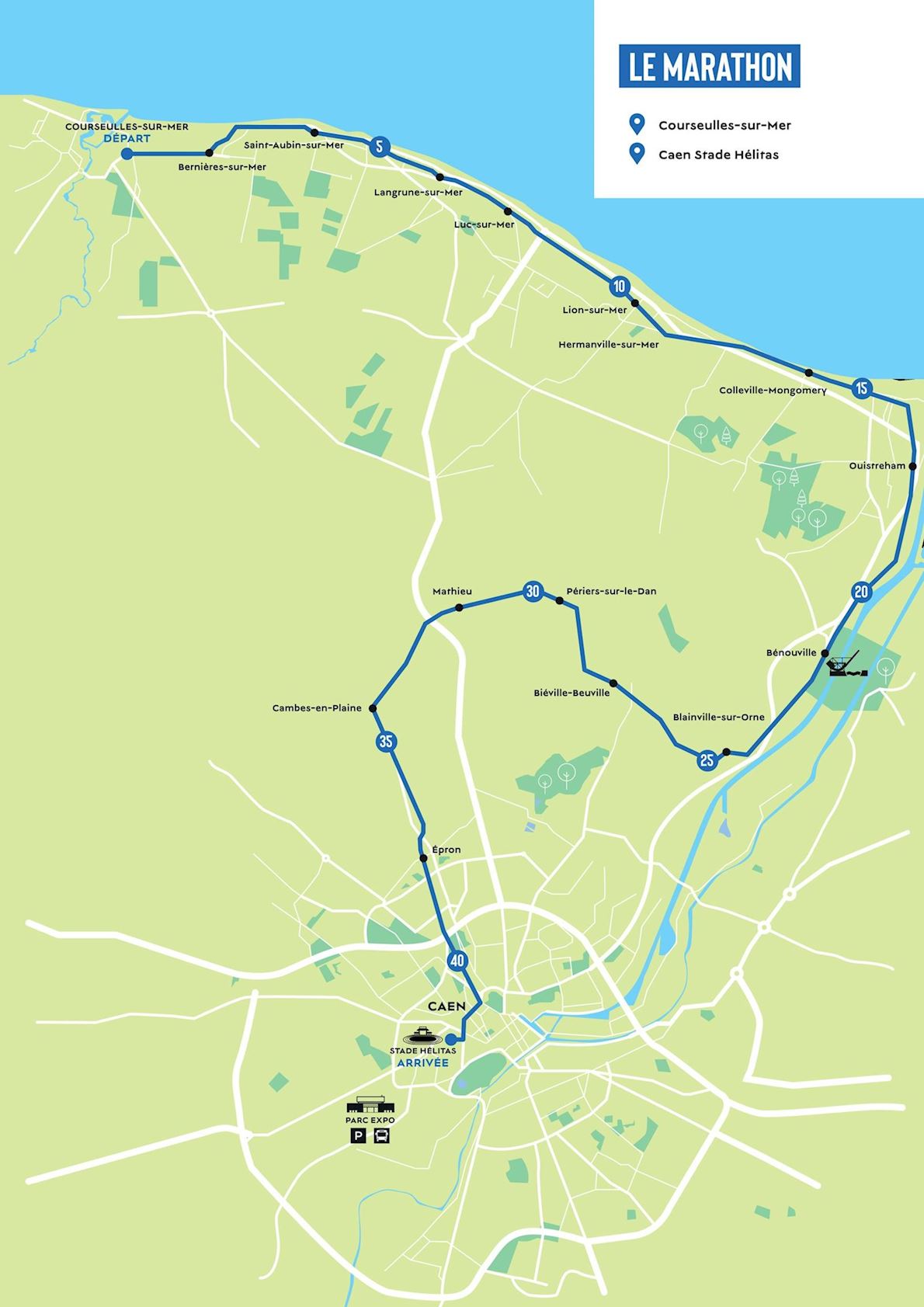 D-Day Landings Marathon MAPA DEL RECORRIDO DE