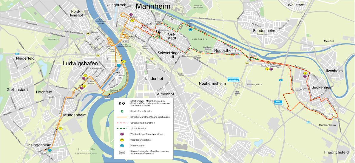 SRH Dämmer Marathon Mannheim Routenkarte