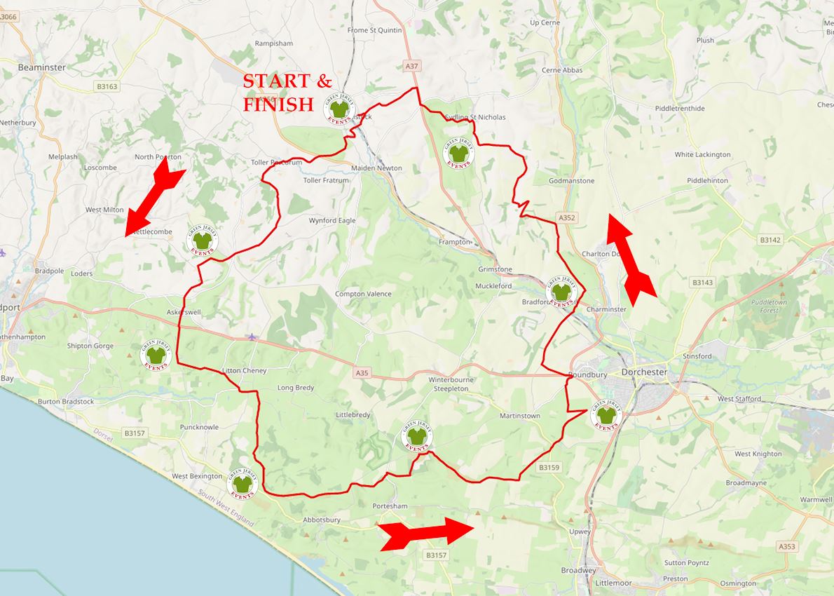 Dorset Hillfort Ultra Mappa del percorso