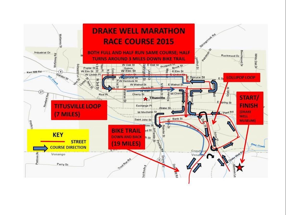 Drake Well Marathon & Half MAPA DEL RECORRIDO DE