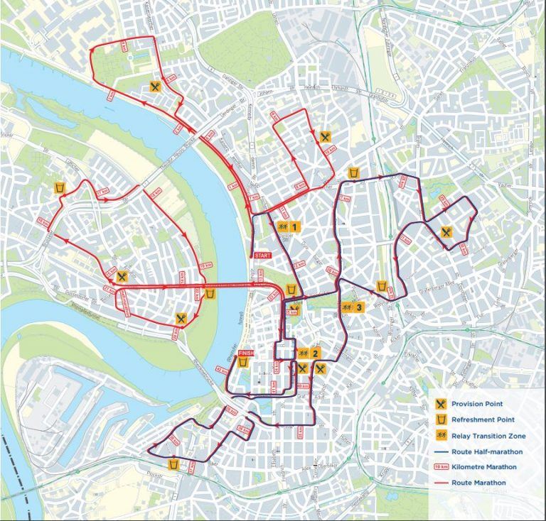 Uniper Rhein Marathon Routenkarte